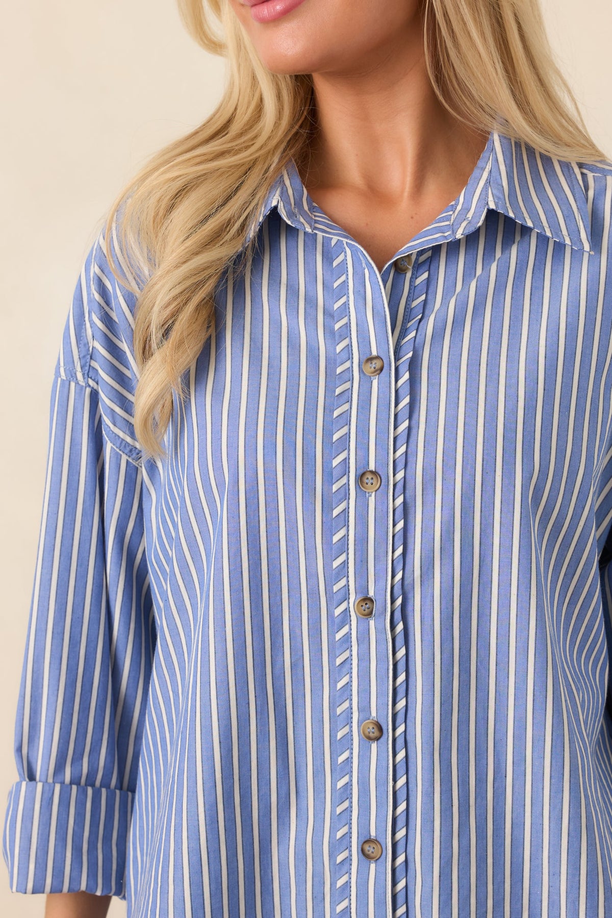 Just What You Wanted Navy Stripe Cotton Button Up Shirt