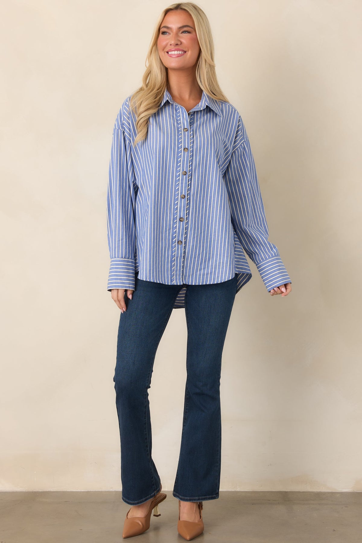 Just What You Wanted Navy Stripe Cotton Button Up Shirt