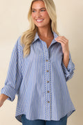 Just What You Wanted Navy Stripe Cotton Button Up Shirt