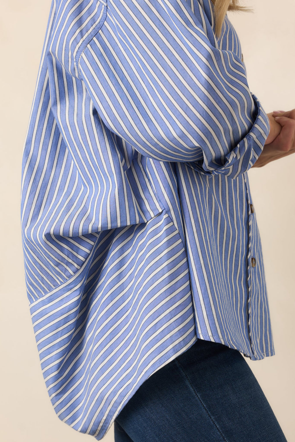 Just What You Wanted Navy Stripe Cotton Button Up Shirt