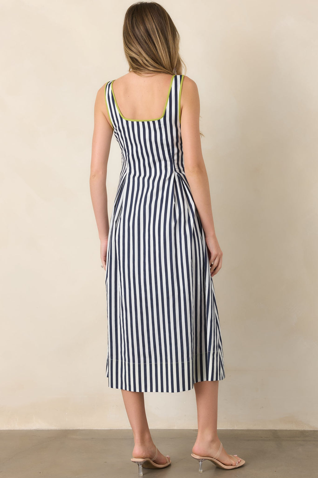 All Smiles Navy & Chartreuse Stripe Cotton Midi Dress