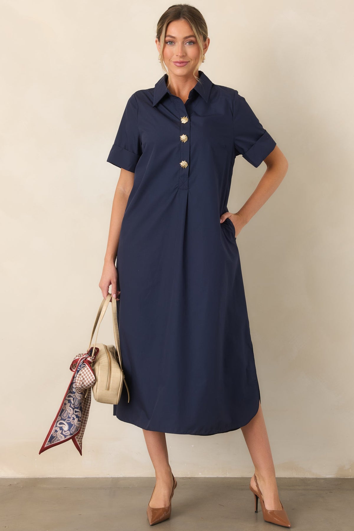Read the Signs Navy Short Sleeve Maxi Dress