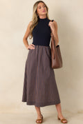 That's More Like It Navy & Tan Stripe Sweater Midi Dress