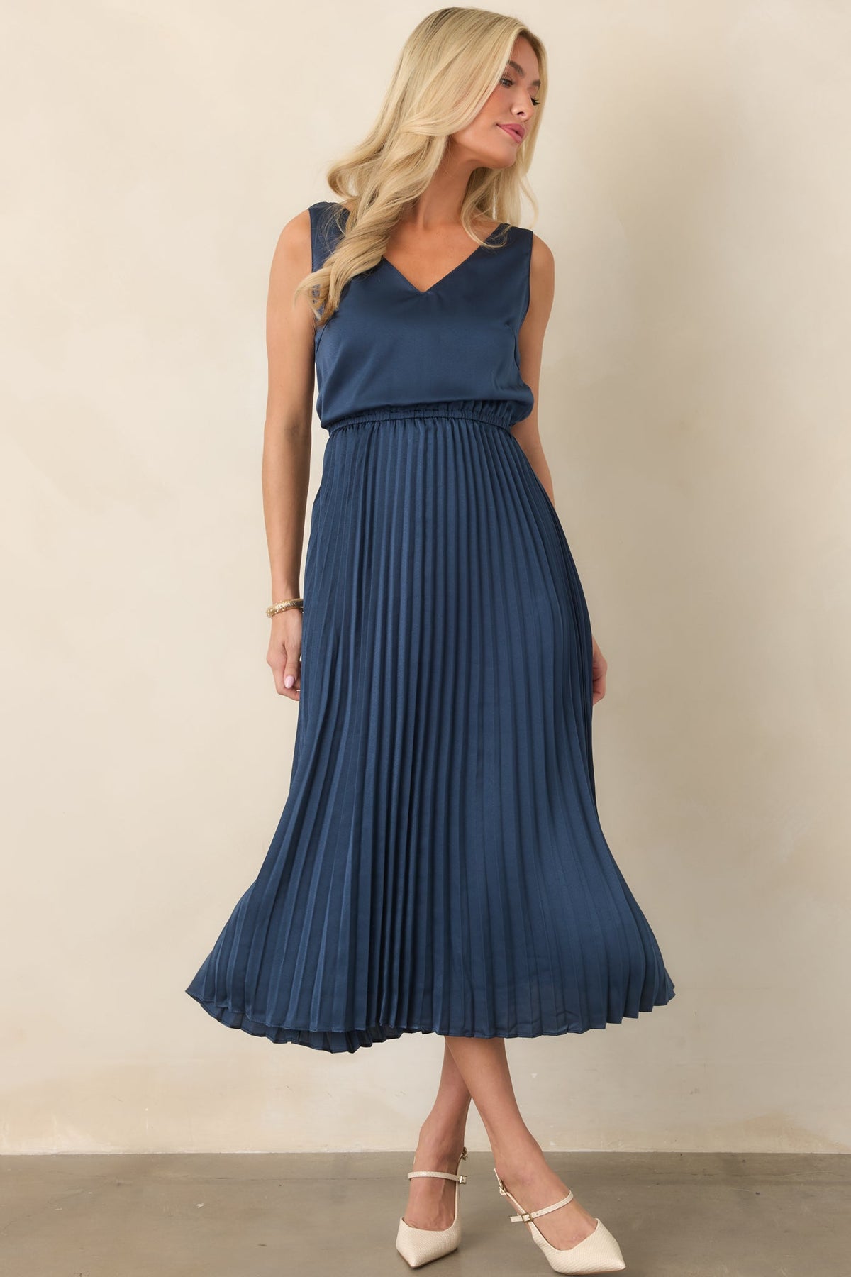 Take A Little Time Navy Knit Sweater Satin Midi Dress Set