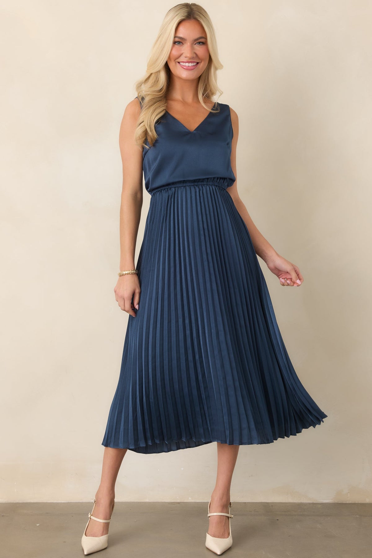 Take A Little Time Navy Knit Sweater Satin Midi Dress Set