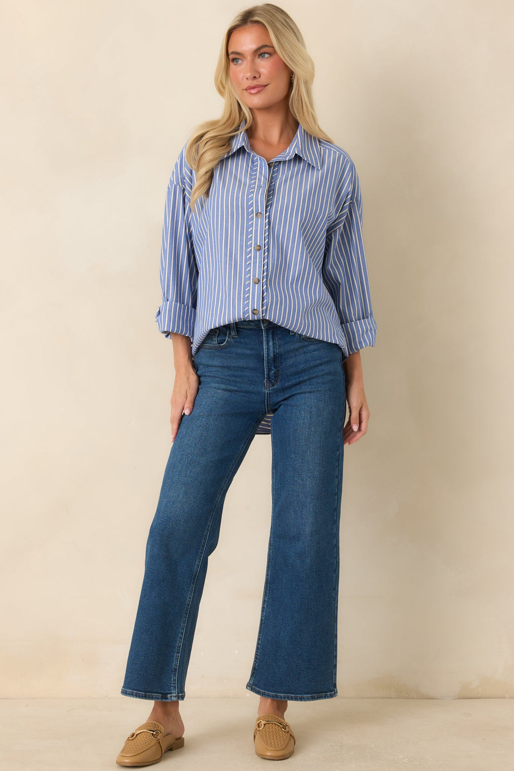 Just What You Wanted Navy Stripe Cotton Button Up Shirt