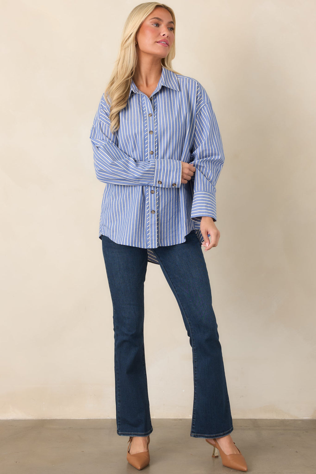 Just What You Wanted Navy Stripe Cotton Button Up Shirt