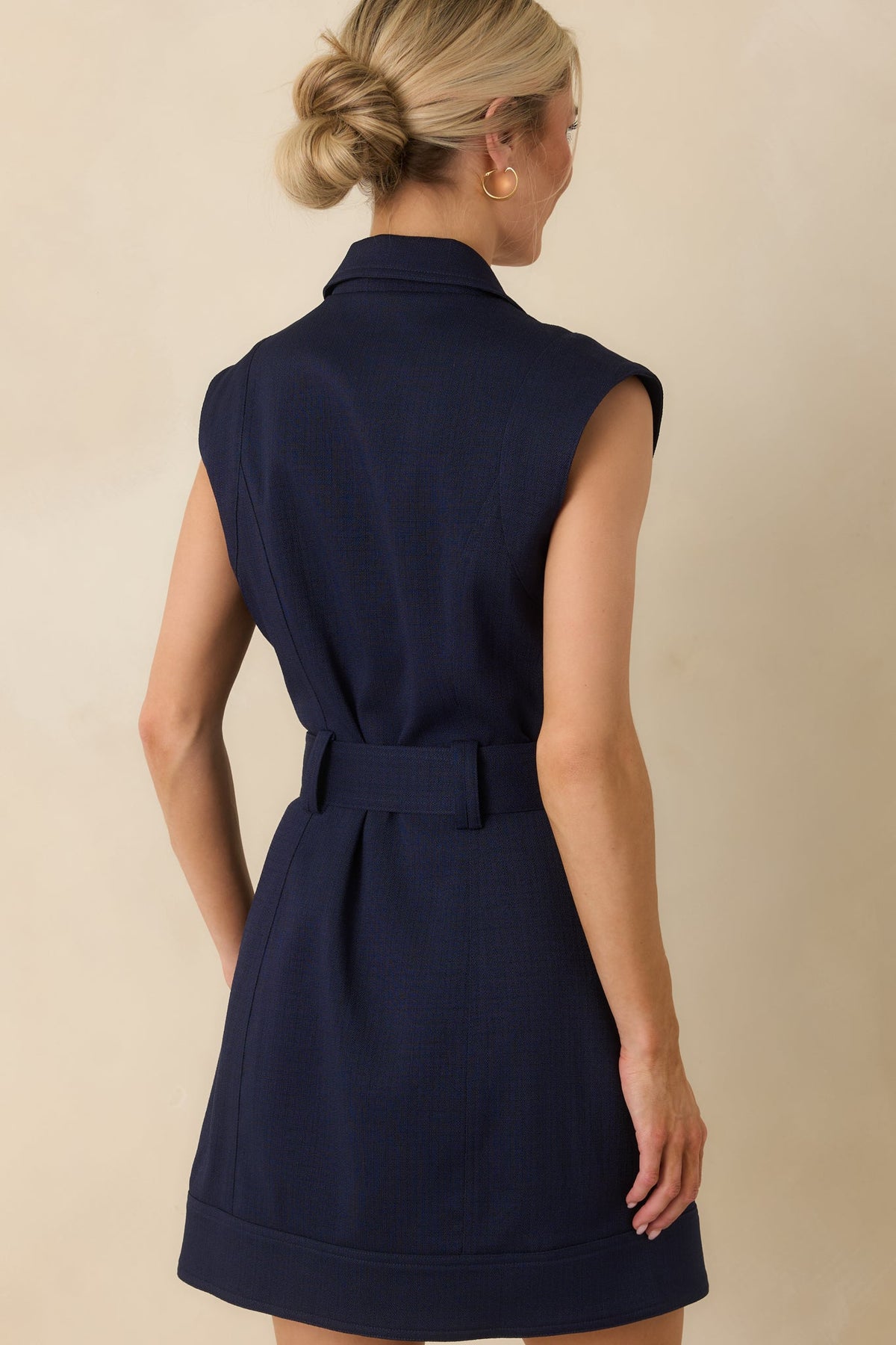 Prosperina Jackie Navy Blue Belted Button Front Mini Dress