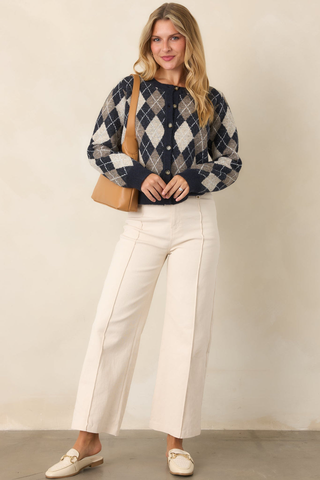 First in Class Navy Multi Argyle Knit Cardigan