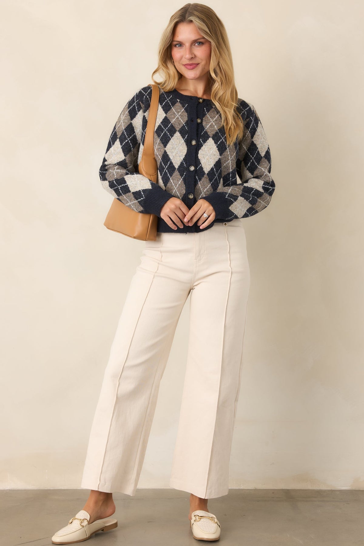First in Class Navy Multi Argyle Knit Cardigan