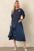 Take A Little Time Navy Knit Sweater Satin Midi Dress Set