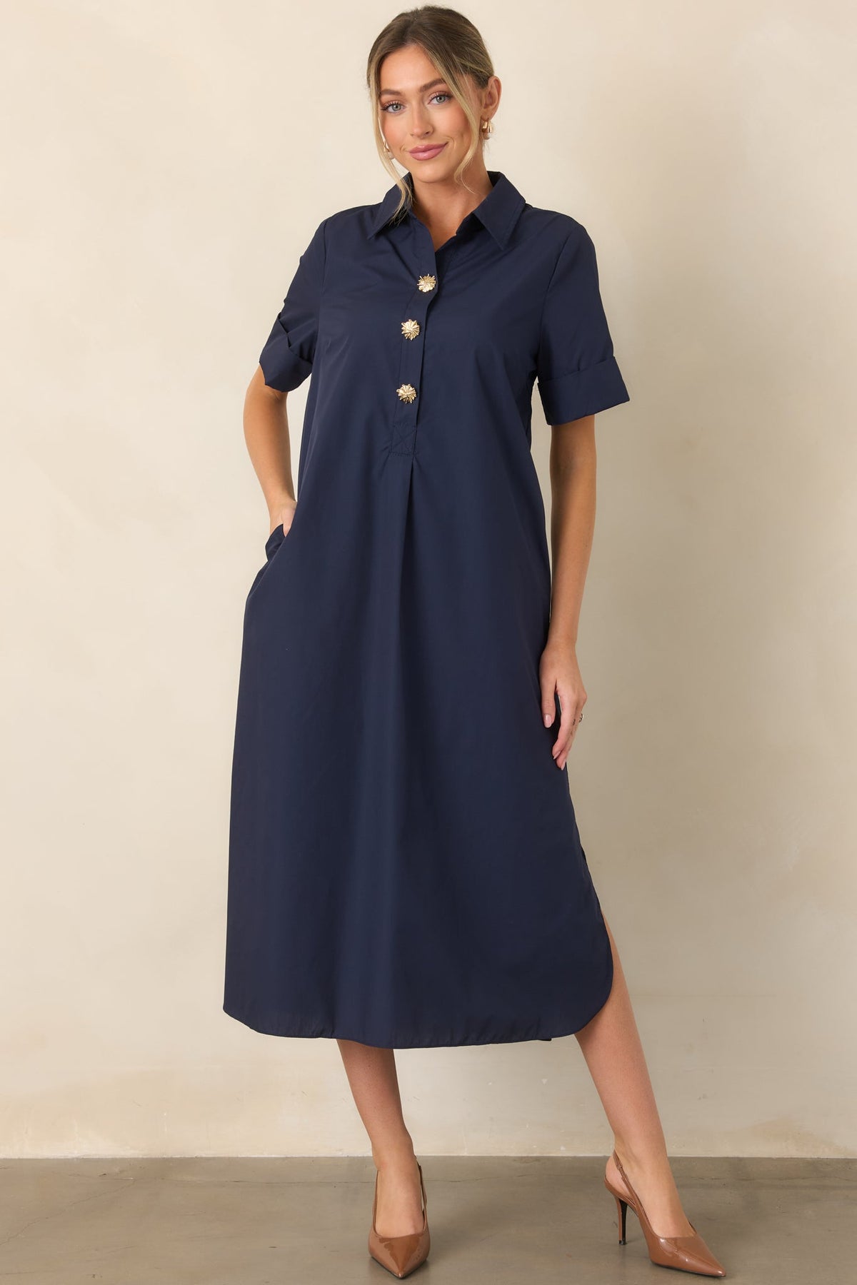 Read the Signs Navy Short Sleeve Maxi Dress