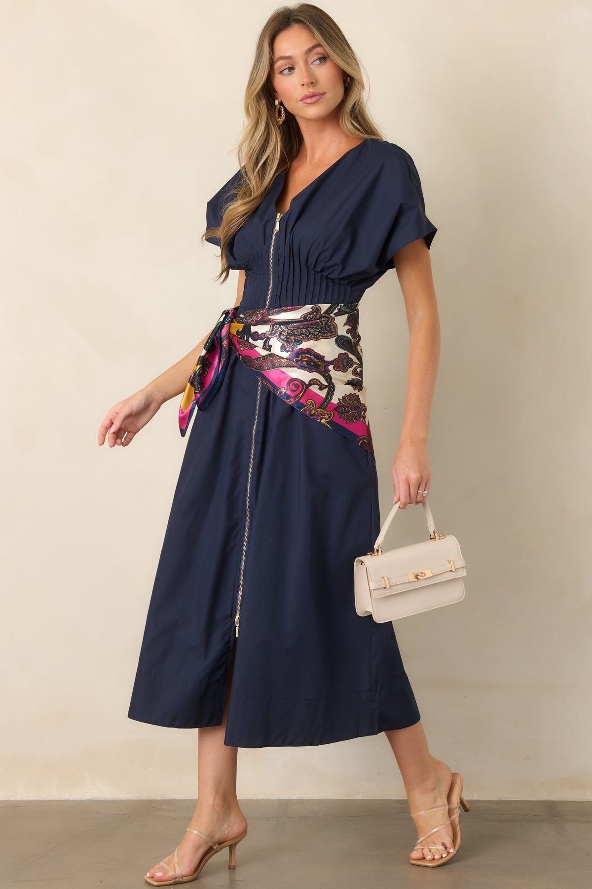 Let It Be Easy Navy Smocked Waist Zip Maxi Dress