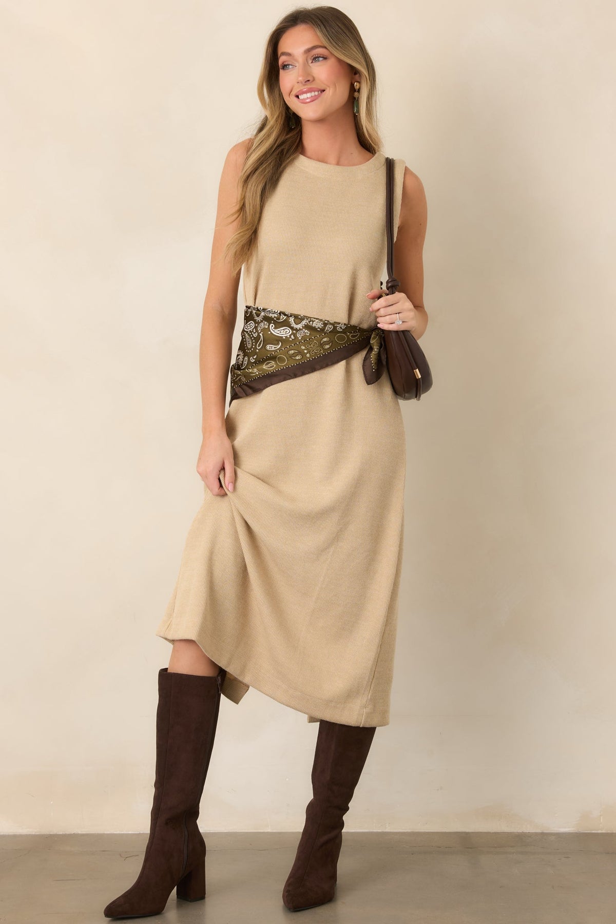 Soft Horizons Natural Rib Knit Button Back Midi Dress
