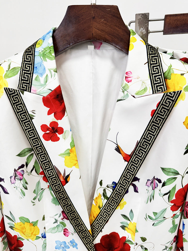 Designer Inspired Floral White Blazer & Pants Trousers Set Suit