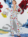 Designer Inspired Floral White Blazer & Pants Trousers Set Suit