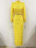 Women Luxury Big jewellery Crop Top + Long Skirt Skirt Suit Yellow, White, Black