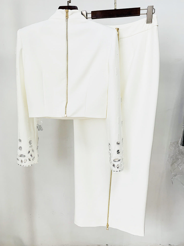 Women Luxury Big jewellery Crop Top + Long Skirt Skirt Suit Yellow, White, Black