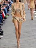 Women Mirrors Embellishment Blazer + Shorts Suit