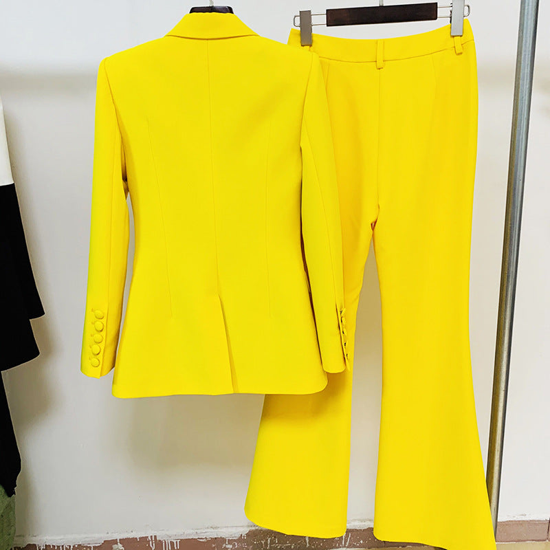 Women One-Button Blazer + Flare Trousers Suit - 6 Colors Available