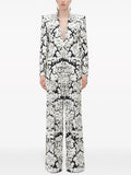Black White Abstract Print Blazer + Straight Trousers Suit