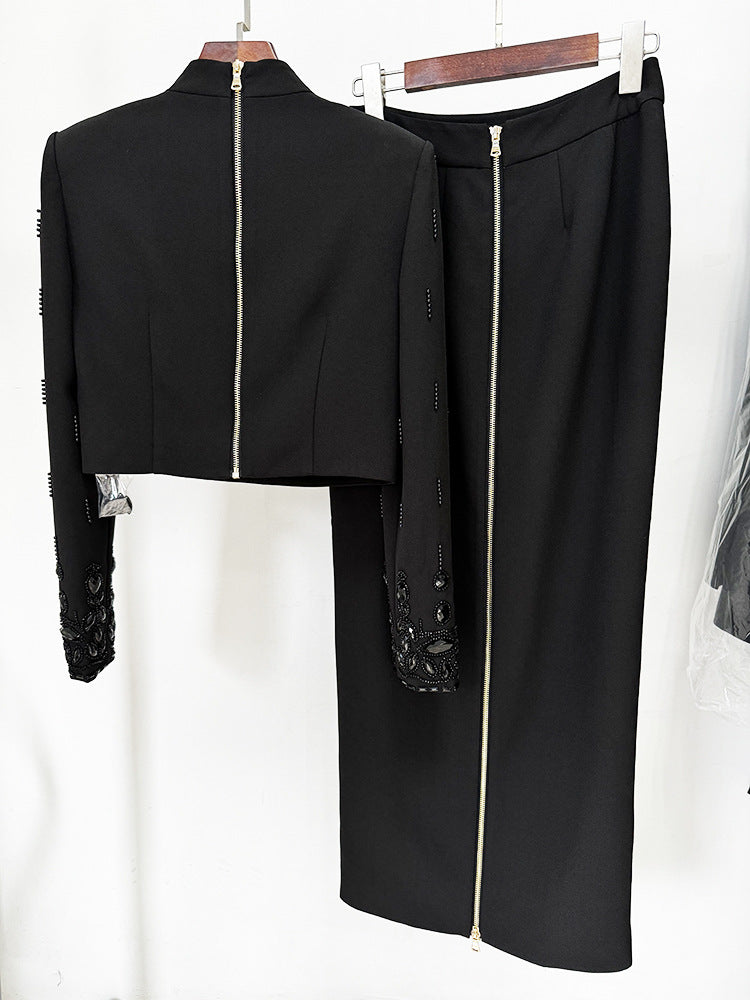 Women Luxury Big jewellery Crop Top + Long Skirt Skirt Suit Yellow, White, Black