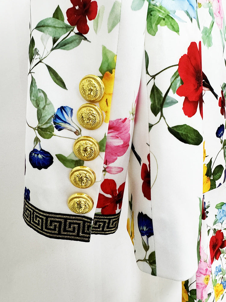 Designer Inspired Floral White Blazer & Pants Trousers Set Suit