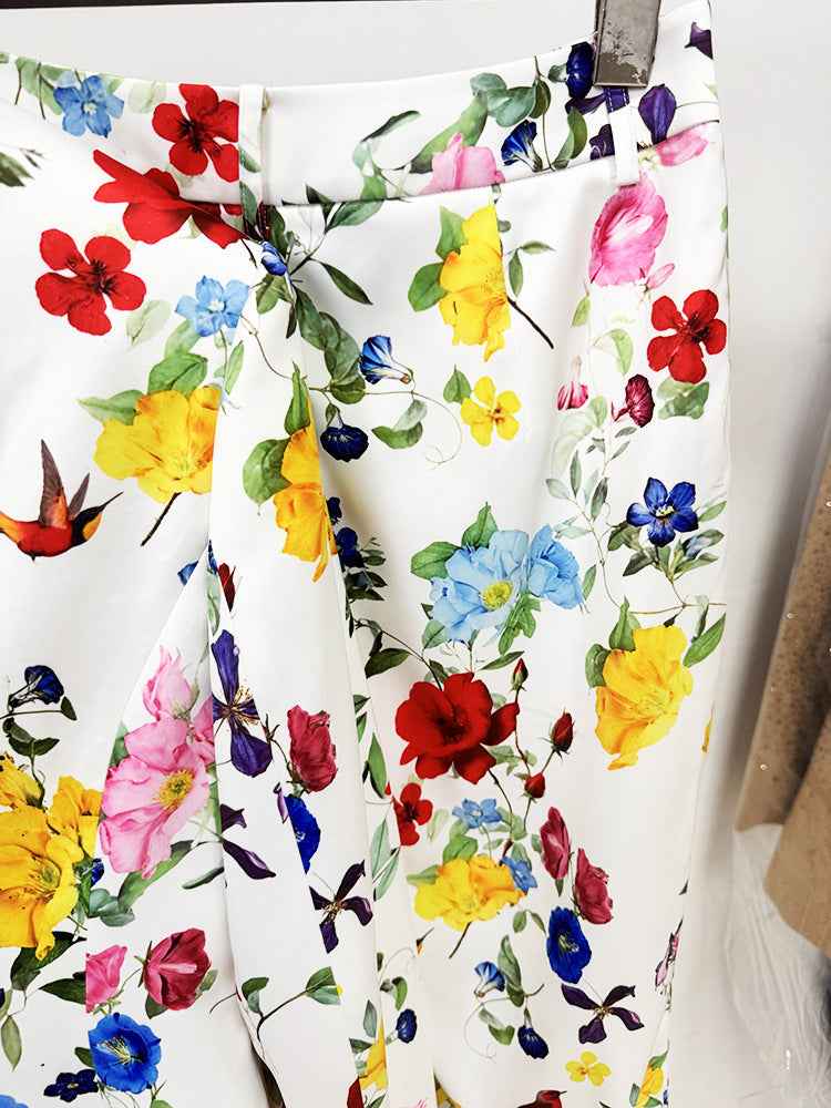 Designer Inspired Floral White Blazer & Pants Trousers Set Suit