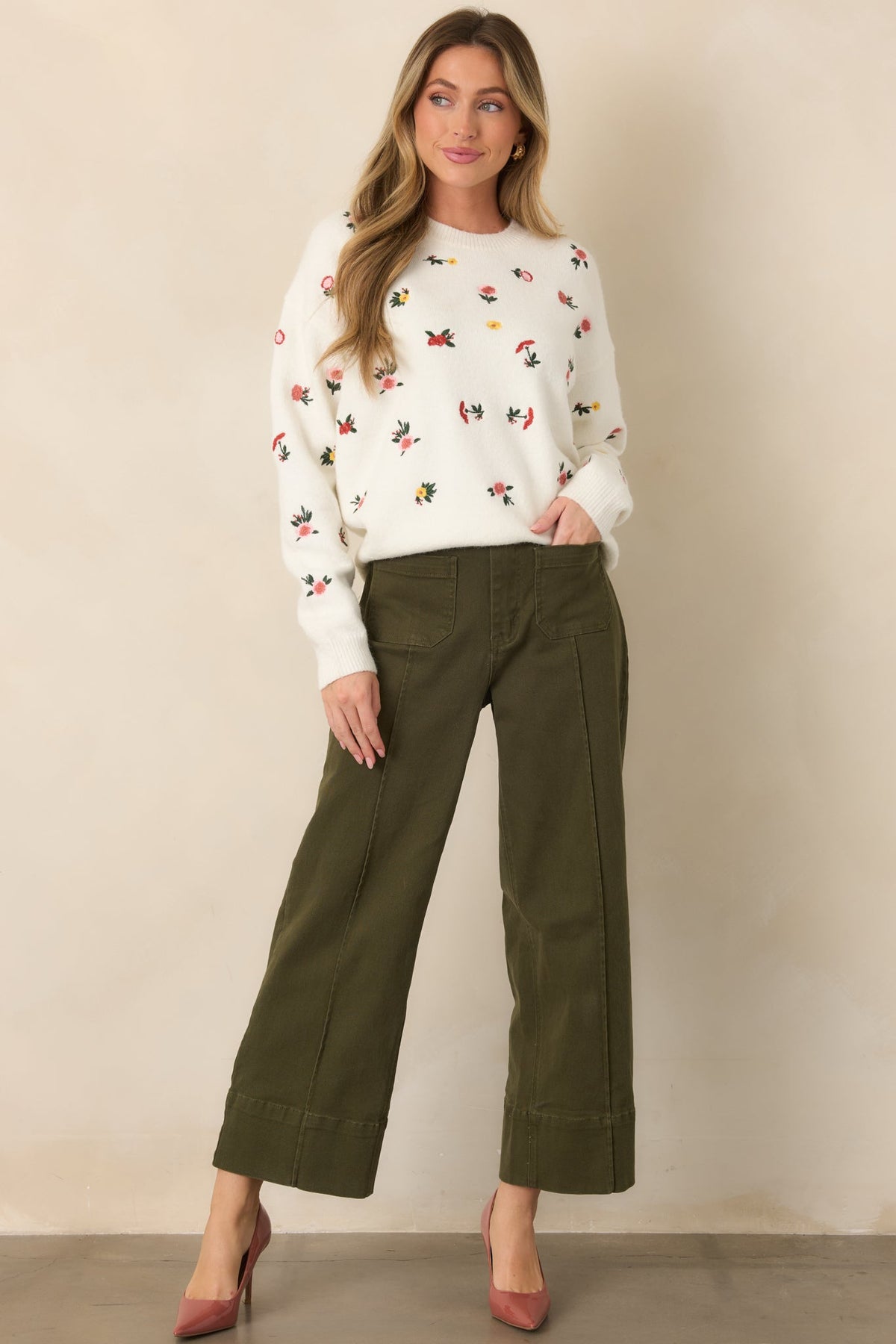On the List Olive Green Cotton Wide Leg Crop Pants