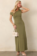 MINKPINK Aster Olive Green One Shoulder Mesh Midi Dress