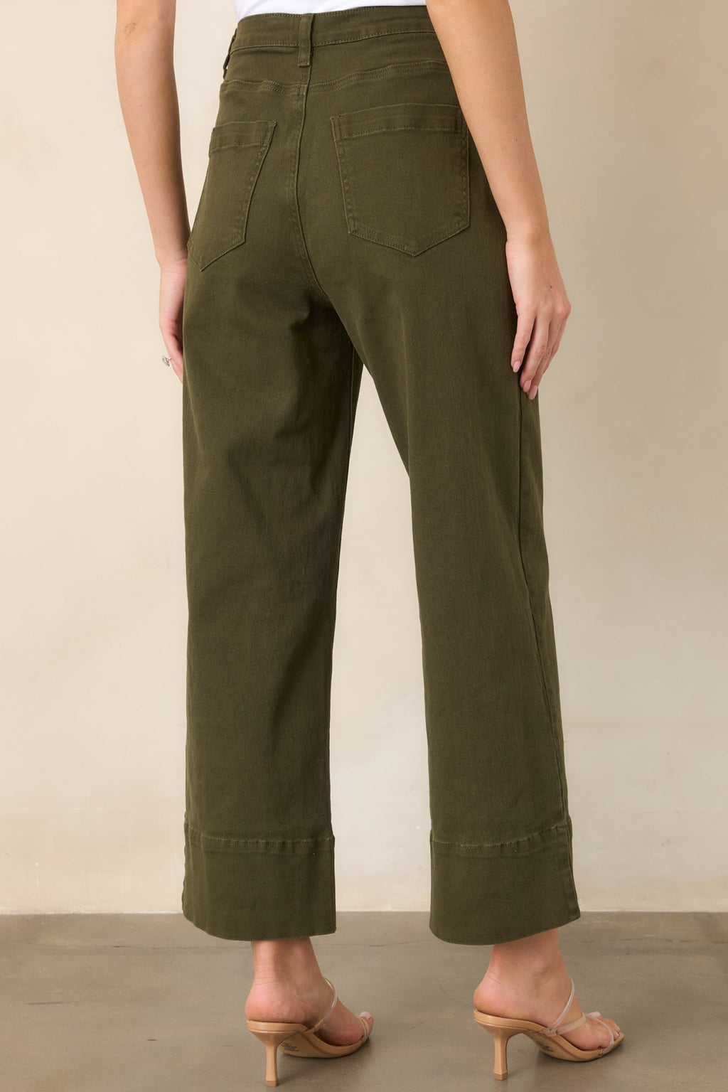 On the List Olive Green Cotton Wide Leg Crop Pants