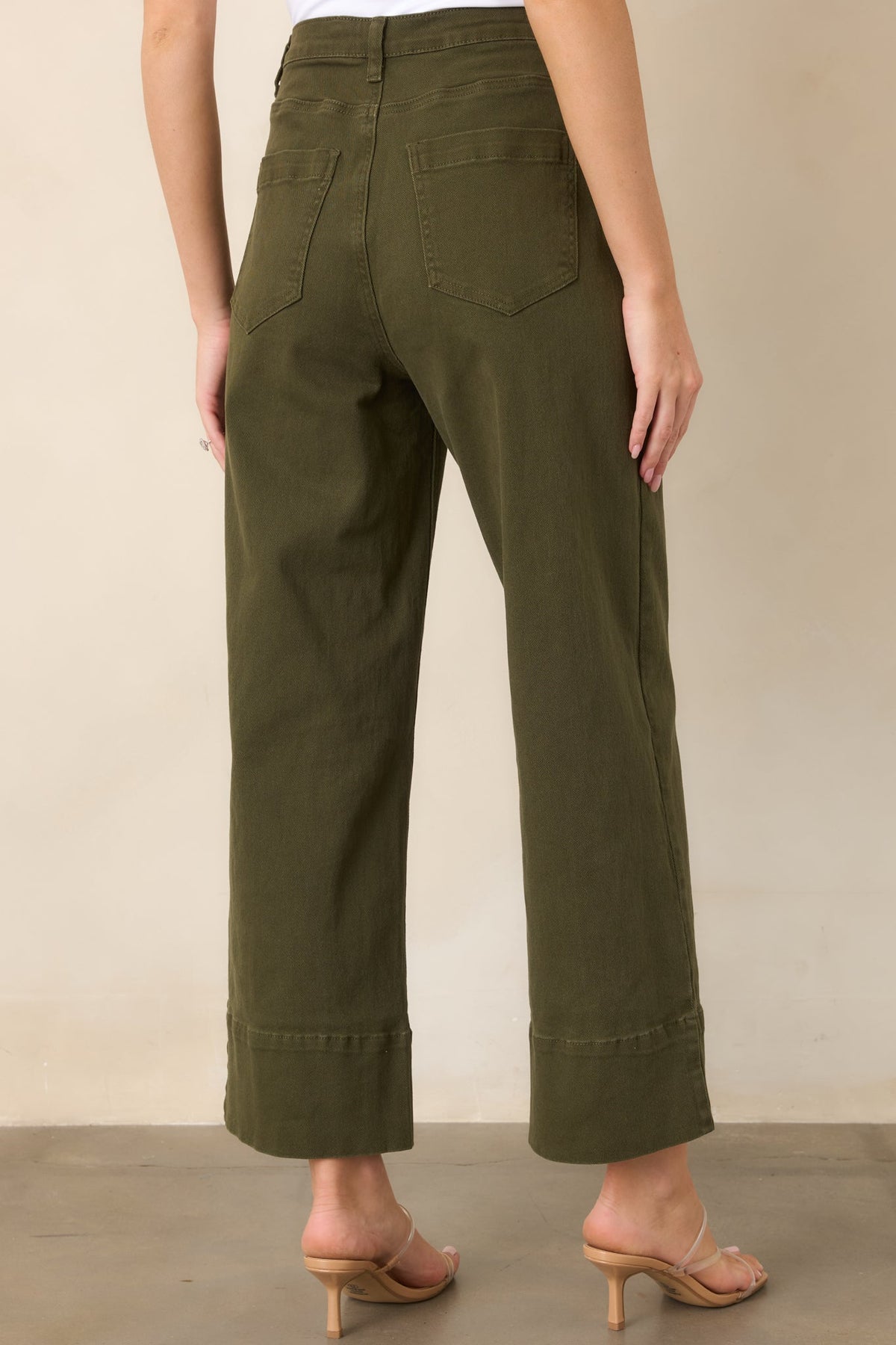 On the List Olive Green Cotton Wide Leg Crop Pants