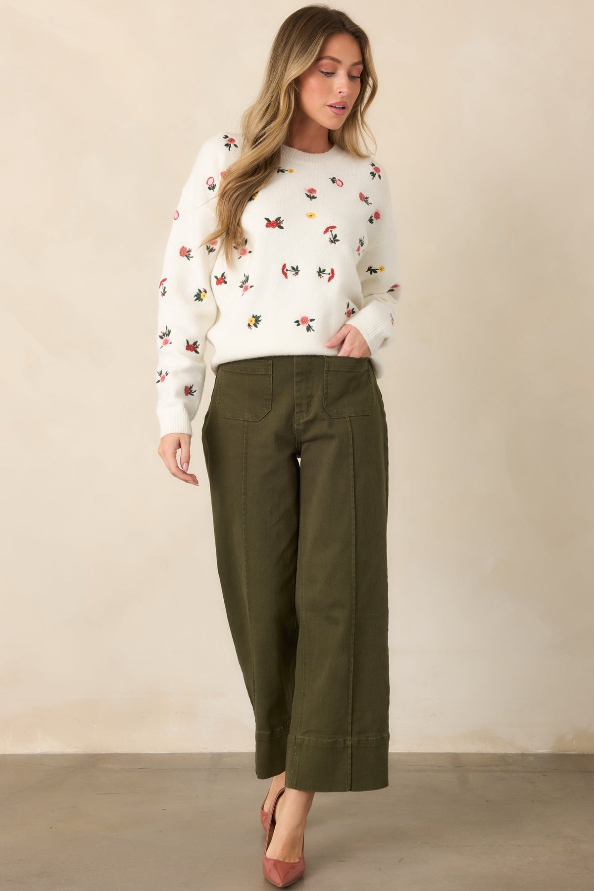 On the List Olive Green Cotton Wide Leg Crop Pants