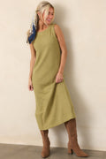 Soft Horizons Olive Green Rib Knit Button Back Midi Dress