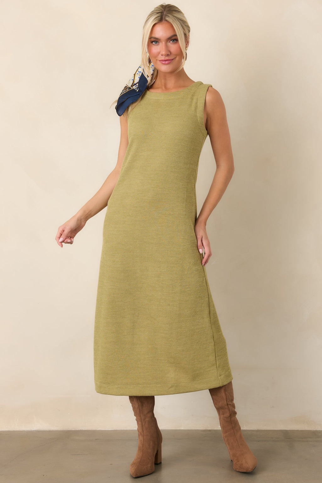 Soft Horizons Olive Green Rib Knit Button Back Midi Dress