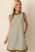 On the Roster Olive & Ivory Striped Shift Mini Dress