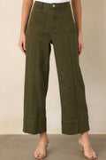 On the List Olive Green Cotton Wide Leg Crop Pants