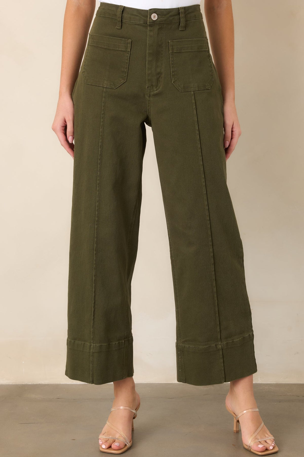 On the List Olive Green Cotton Wide Leg Crop Pants
