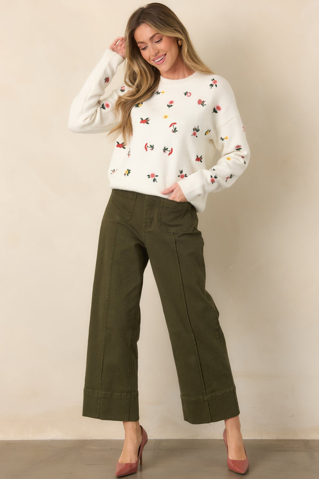 On the List Olive Green Cotton Wide Leg Crop Pants