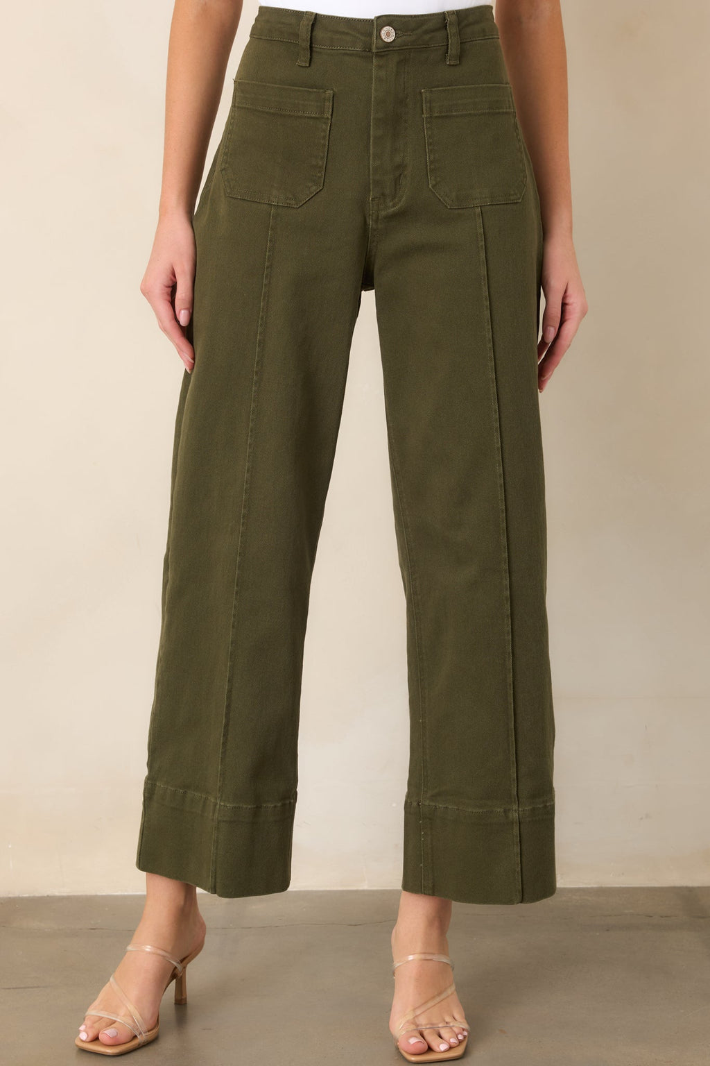 On the List Olive Green Cotton Wide Leg Crop Pants