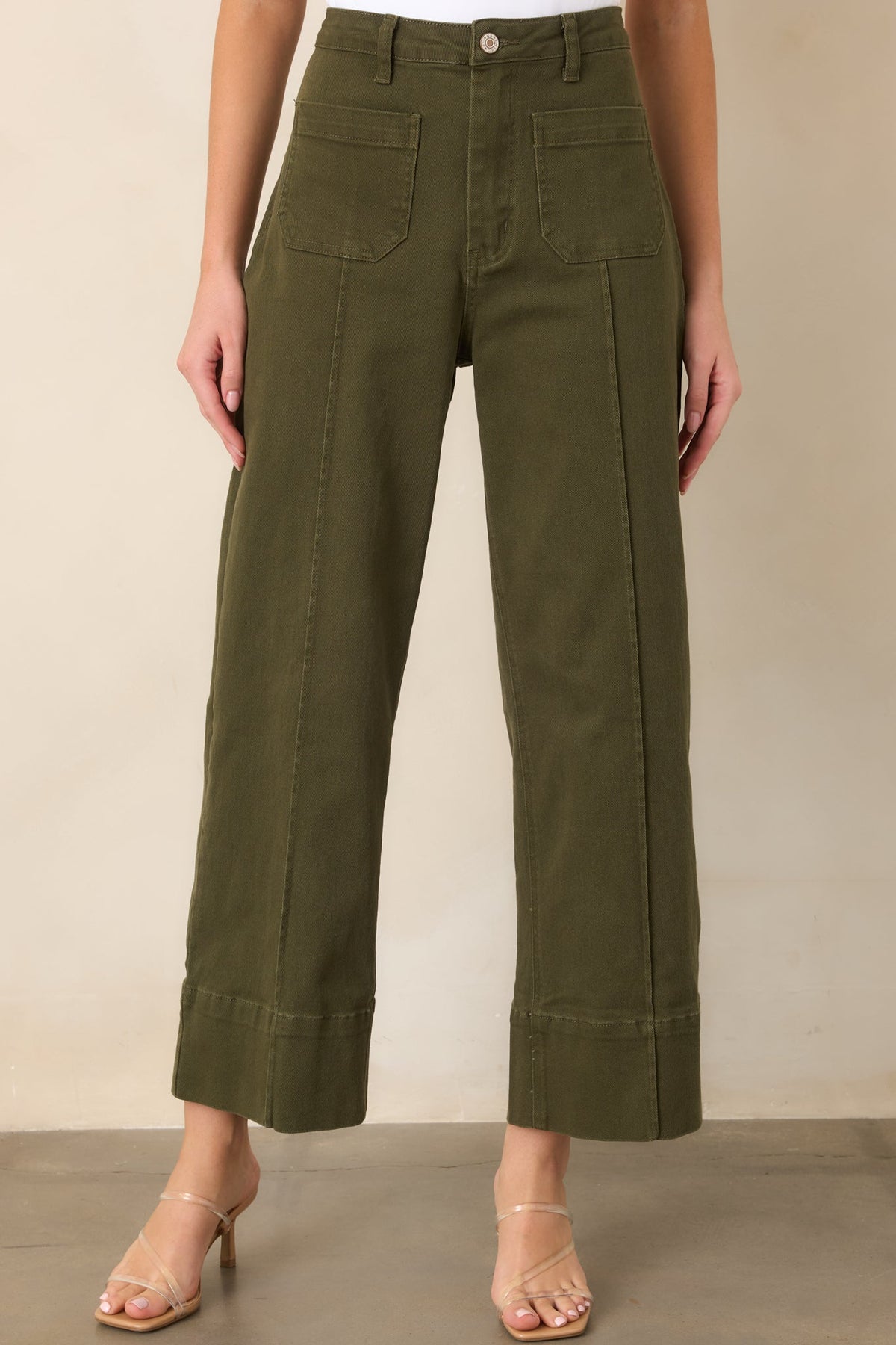 On the List Olive Green Cotton Wide Leg Crop Pants