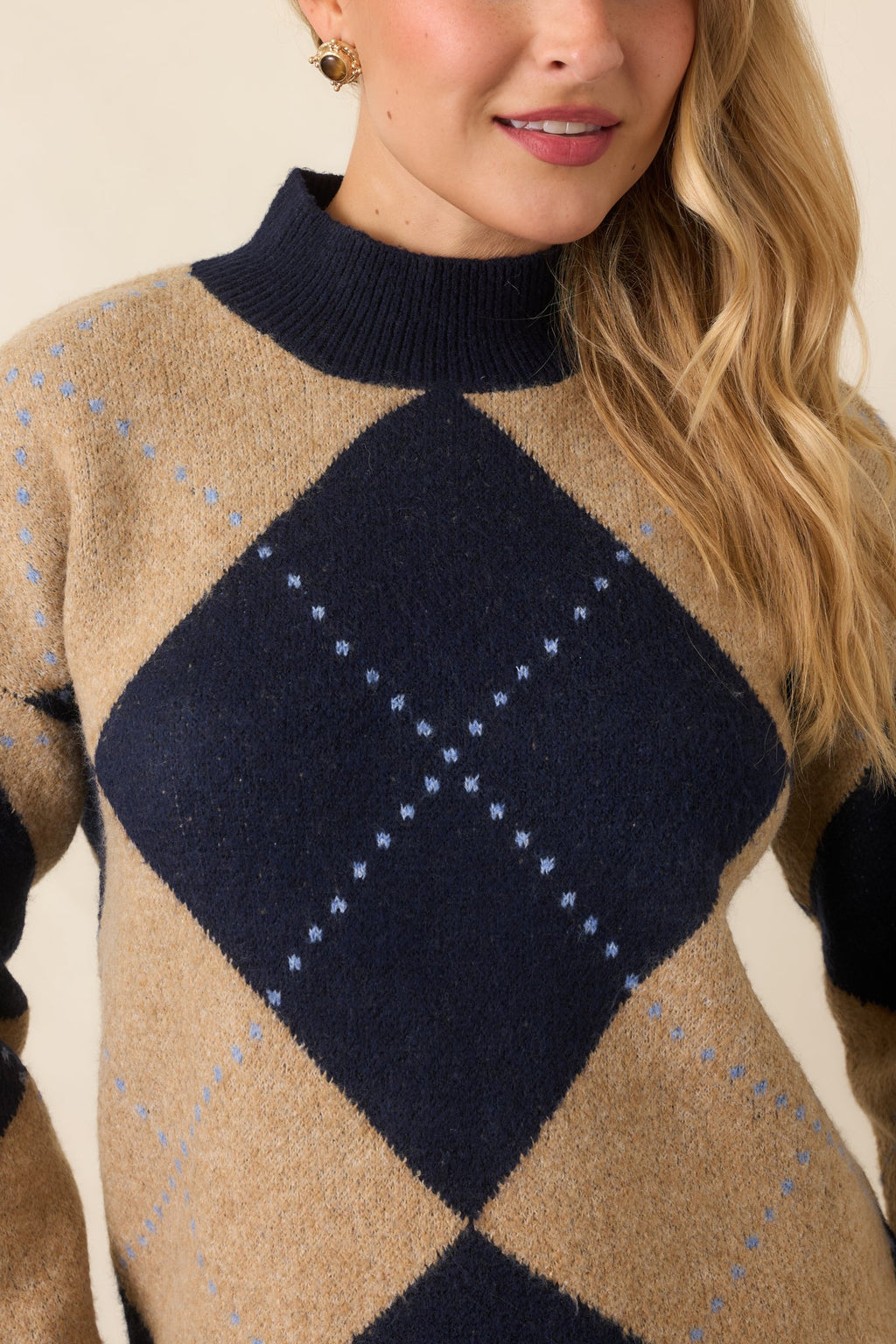 Varsity Social Camel & Navy Argyle Knit Sweater