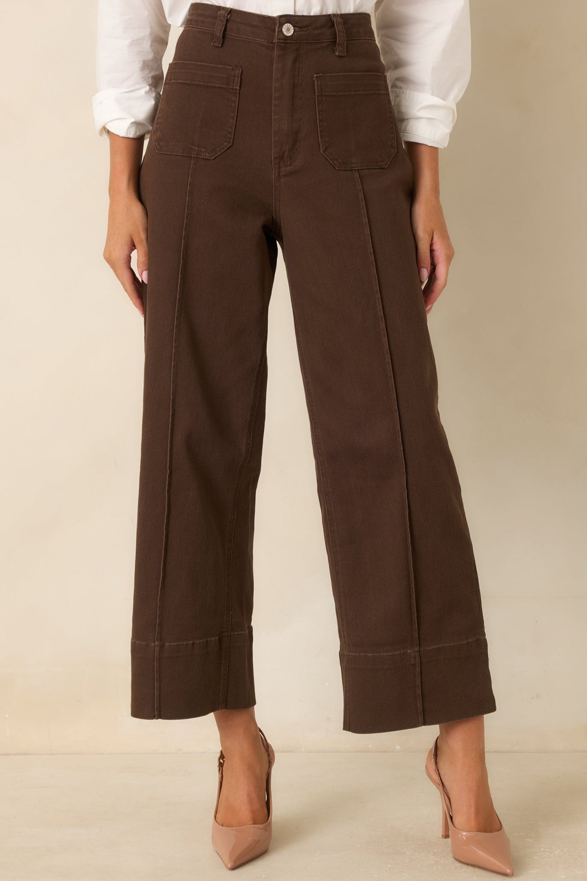 On the List Chocolate Brown Cotton Wide Leg Crop Pants
