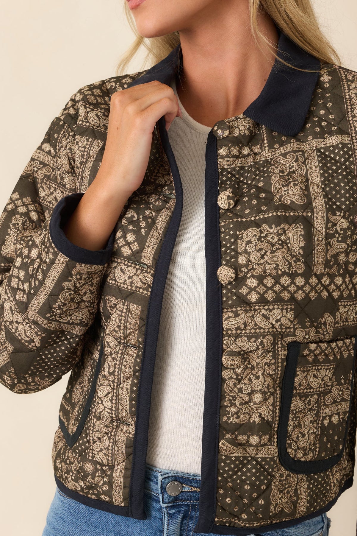 Consider It Covered Moss Green & Ivory Paisley Quilted Jacket