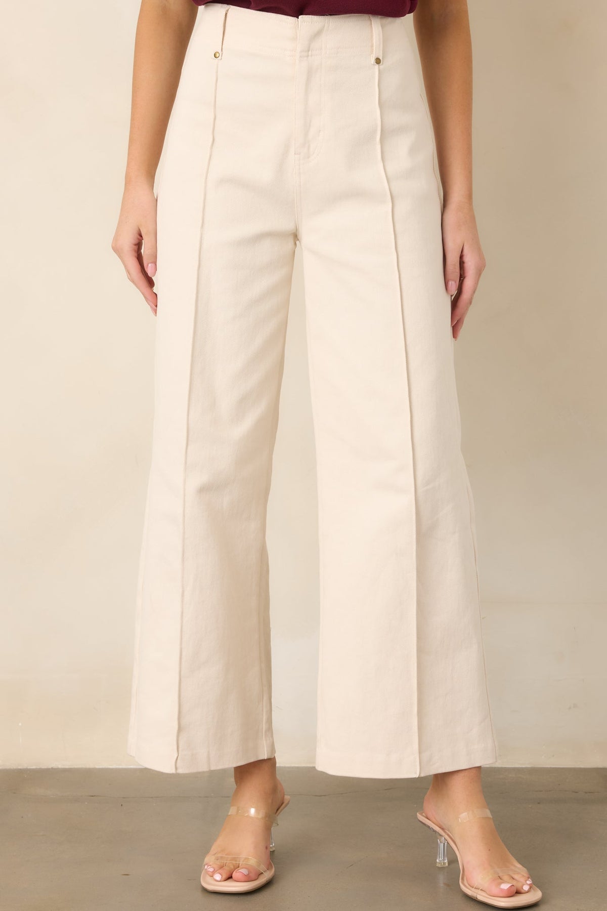 Business & Pleasure Ivory Cotton Wide Leg Cropped Pants
