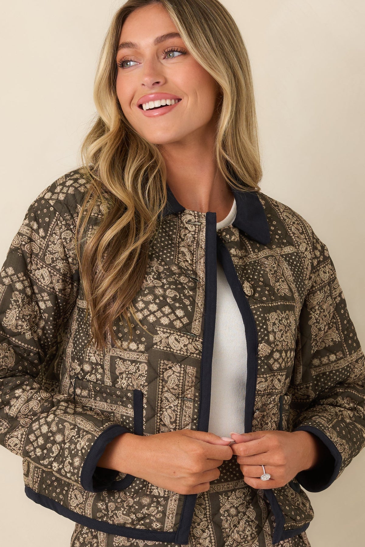 Consider It Covered Moss Green & Ivory Paisley Quilted Jacket