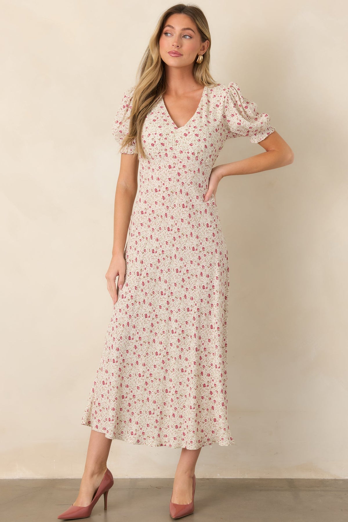 Where We Belong Dusty Pink Floral Short Sleeve Maxi Dress