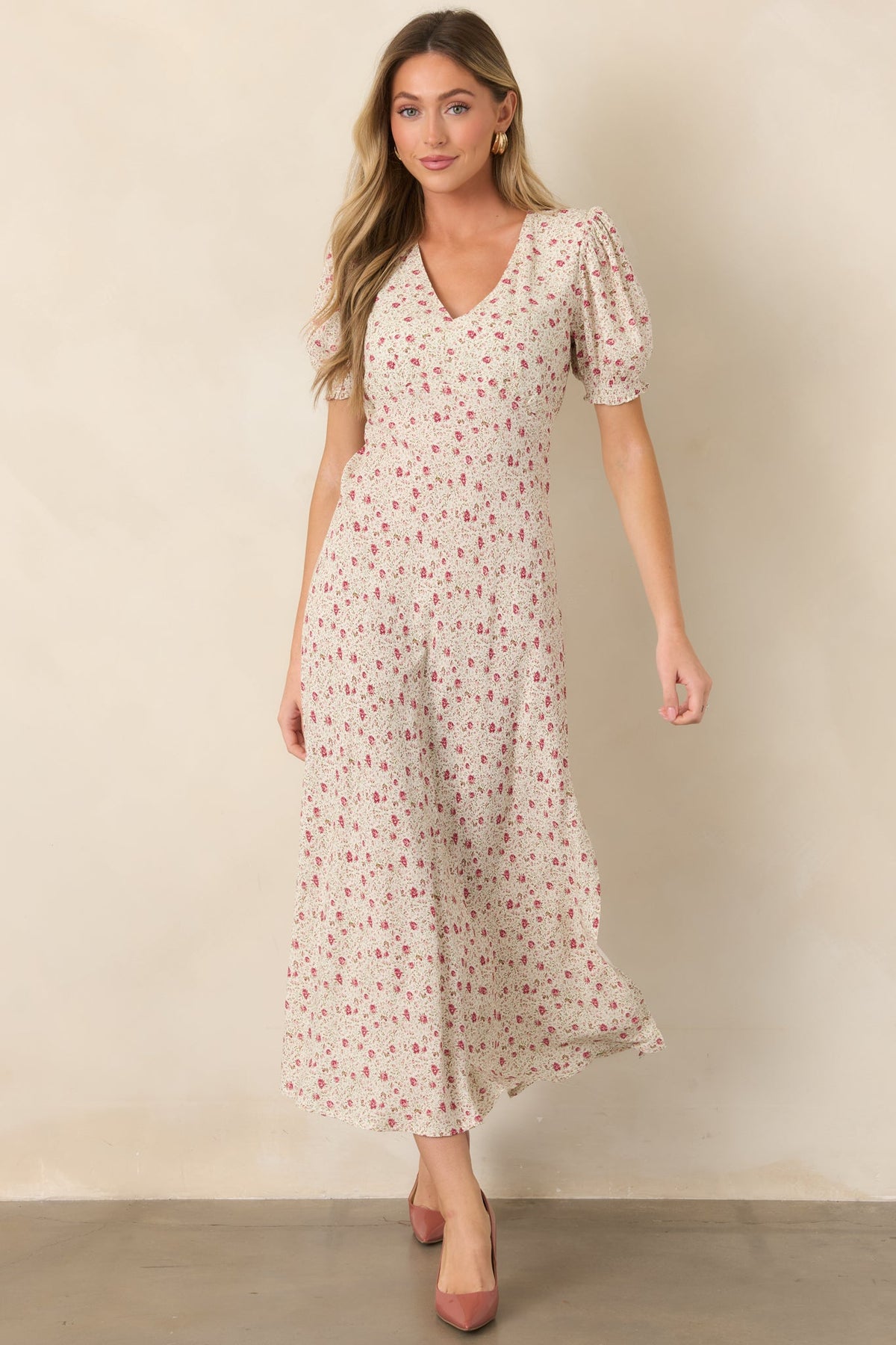 Where We Belong Dusty Pink Floral Short Sleeve Maxi Dress