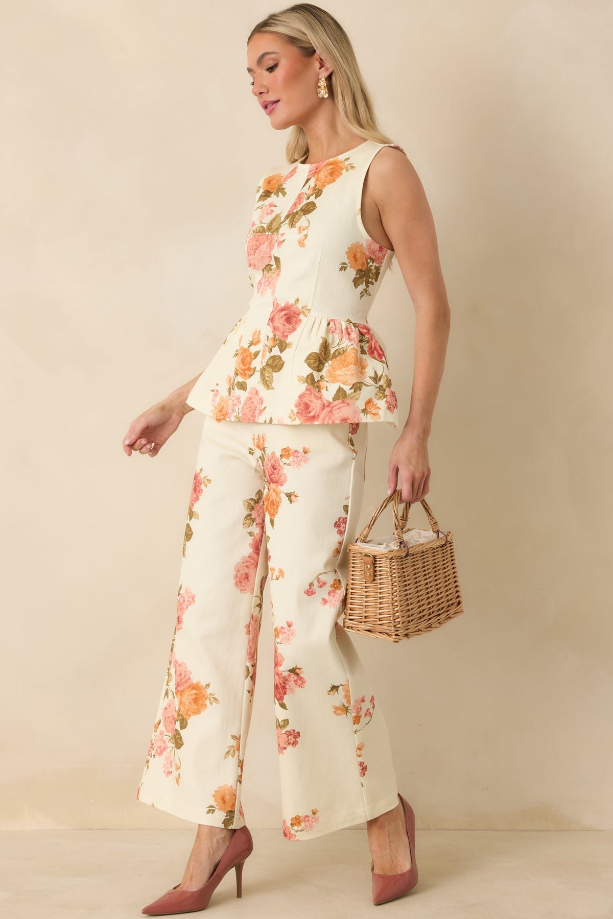 Grace in Motion Pink Floral Print Cotton Wide Leg Pants