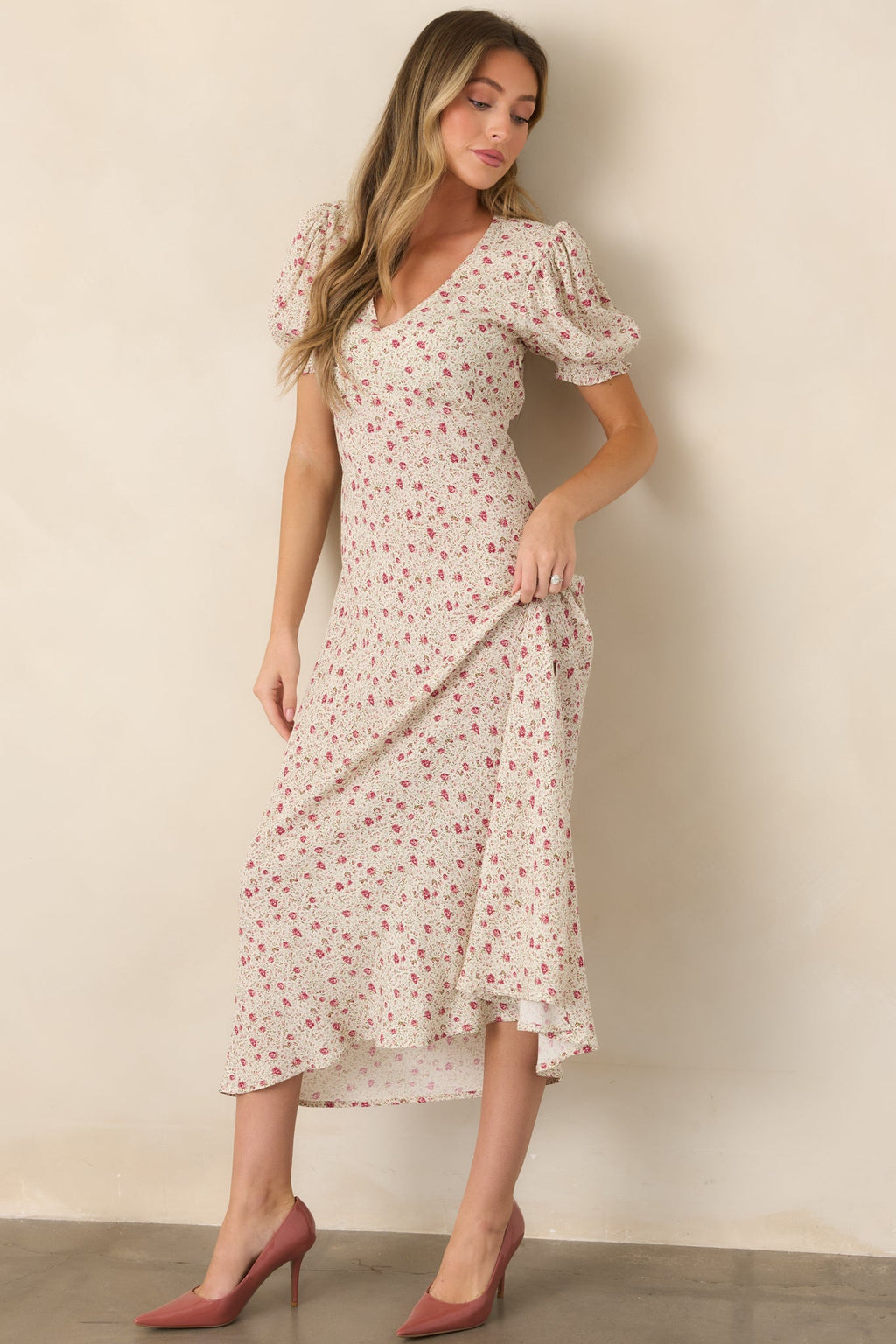 Where We Belong Dusty Pink Floral Short Sleeve Maxi Dress